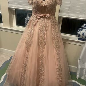 Elegant Lace Wedding Dress in Blush Pink